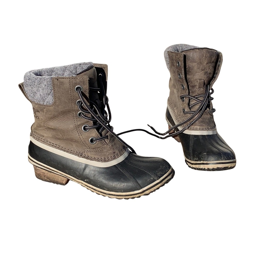 Sorel‎ Waterproof Winter Boots Women's Size 8 Brown Leather Wool Lined